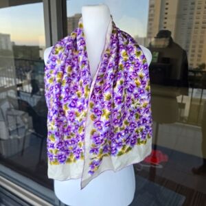 Vintage Burmel Floral Purple and Yellow Silk Scarf